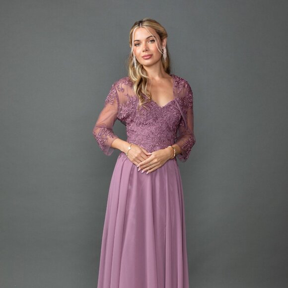New A-Line Chiffon Mother Of Bride Dress w/ Lace Embroidery & Bolero DQ 4542 - Picture 3 of 9